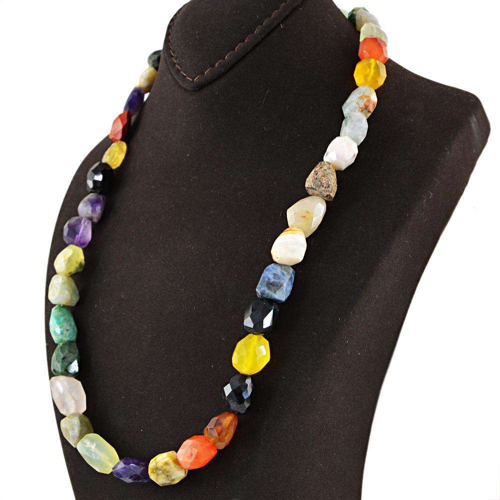gemsmore:Multicolor Multi Gemstone Necklace Natural Single Strand Faceted Beads
