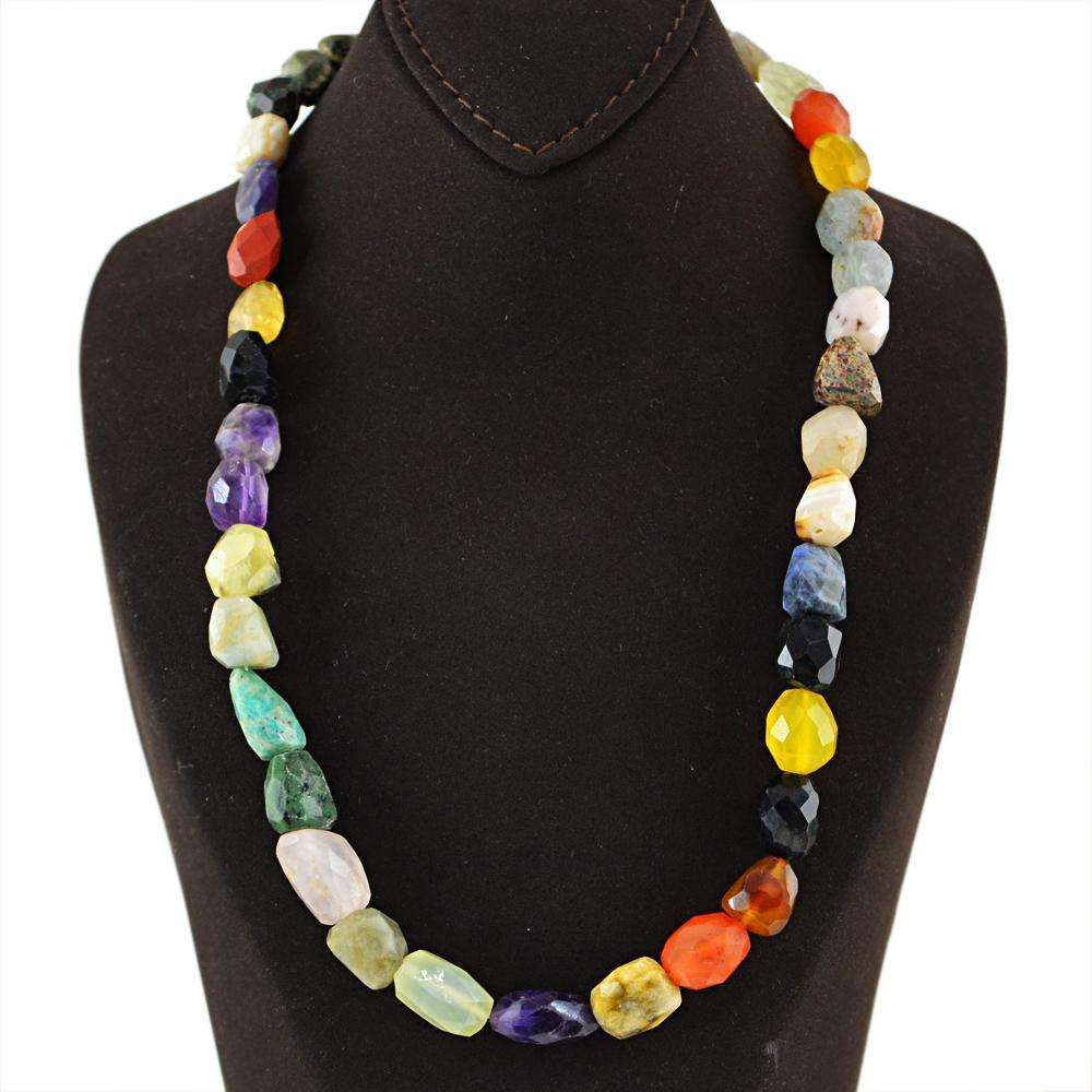 gemsmore:Multicolor Multi Gemstone Necklace Natural Single Strand Faceted Beads