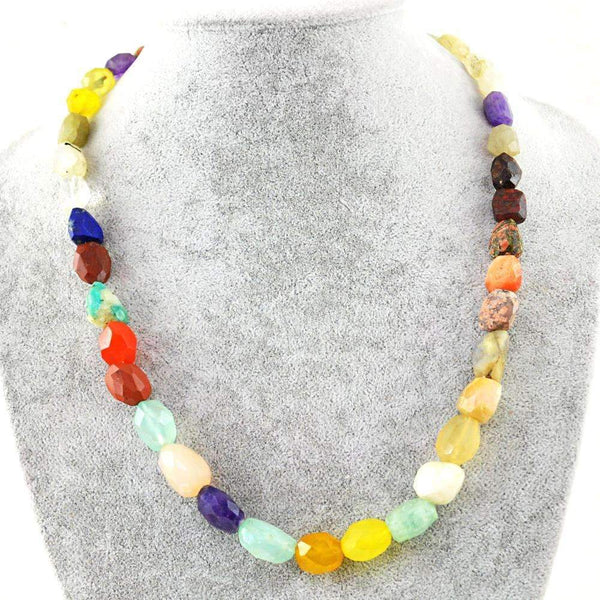 gemsmore:Multicolor Multi Gemstone Necklace Natural Single Strand Faceted Untreated Beads