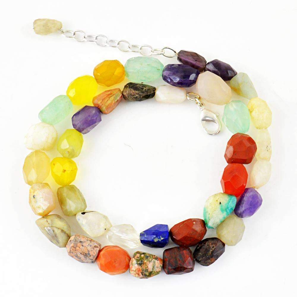 gemsmore:Multicolor Multi Gemstone Necklace Natural Single Strand Faceted Untreated Beads