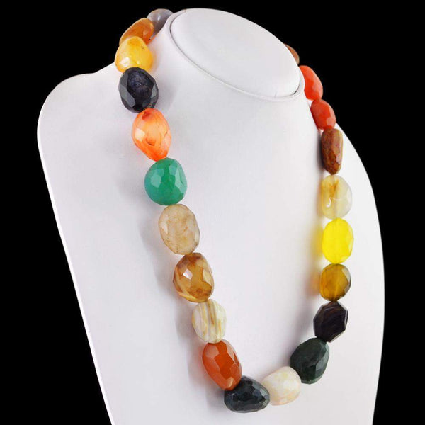 gemsmore:Multicolor Onyx Necklace Natural Faceted 20 Inches Long Untreated Beads