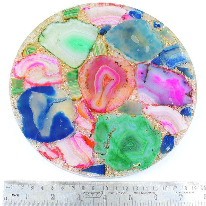 gemsmore:Multicolor Slice Agate Plate - Carved & Resin Compressed - Exclusive