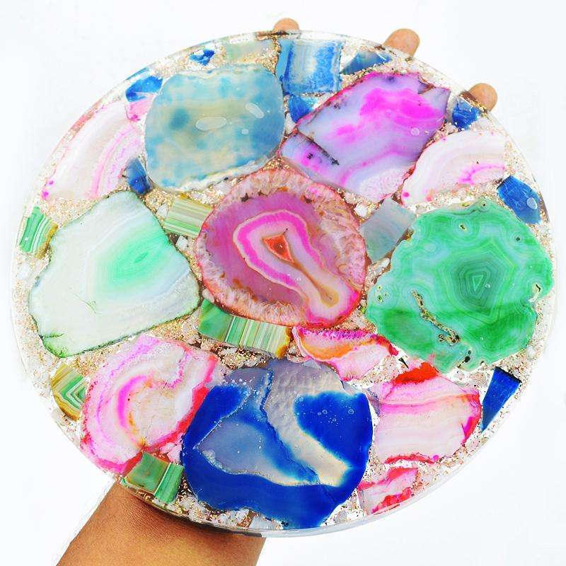 gemsmore:Multicolor Slice Agate Plate - Carved & Resin Compressed - Exclusive