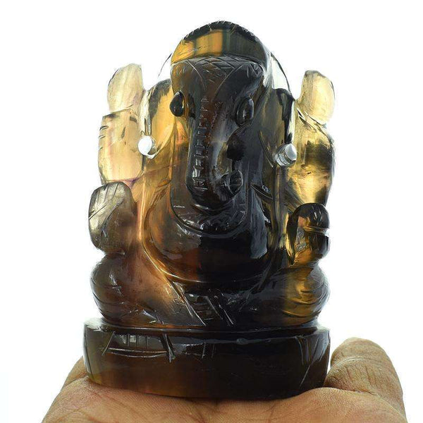 gemsmore:Multicolored Fluorite Hand Carved Lord Ganesha Idol