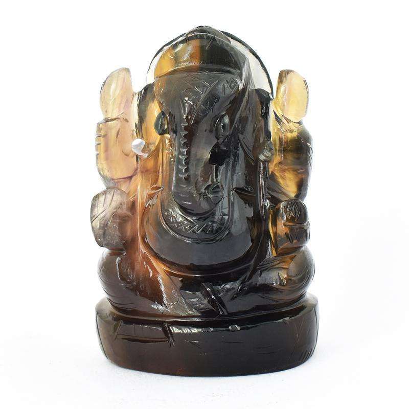 gemsmore:Multicolored Fluorite Hand Carved Lord Ganesha Idol
