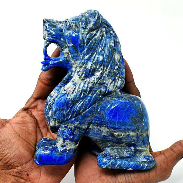 gemsmore:Museum Size 6900 carats Big Natural Denim Blue Lapis Lazuli Carved Lion