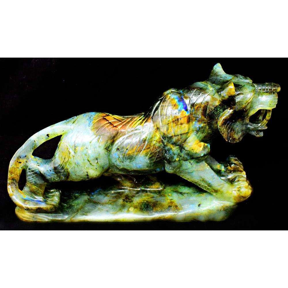 gemsmore:Museum Size Amazing Flash Labradorite Carved Lion