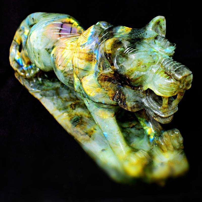 gemsmore:Museum Size Amazing Flash Labradorite Carved Lion