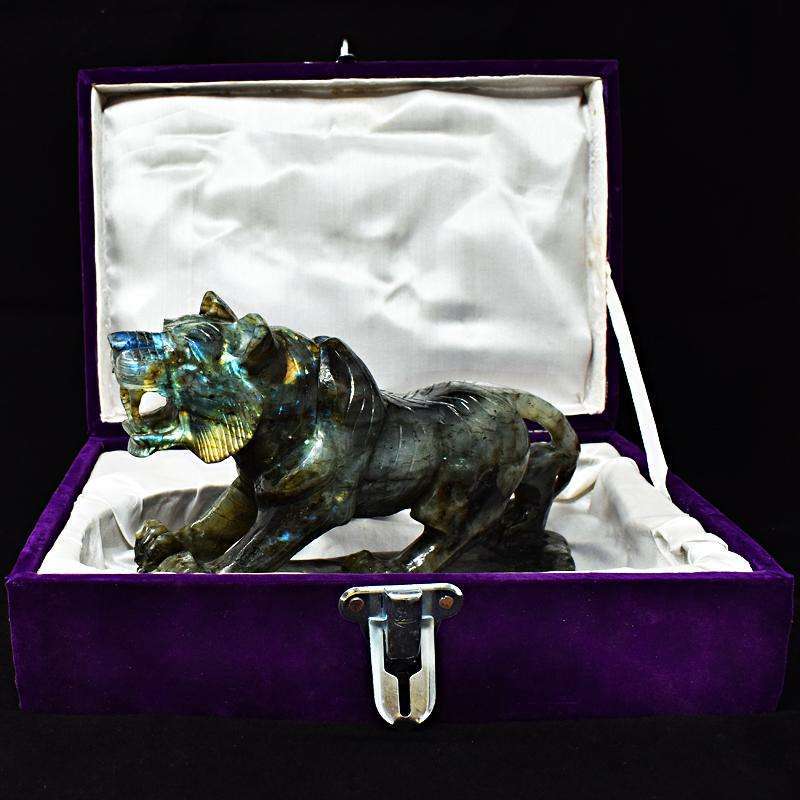 gemsmore:Museum Size Amazing Flash Labradorite Carved Lion