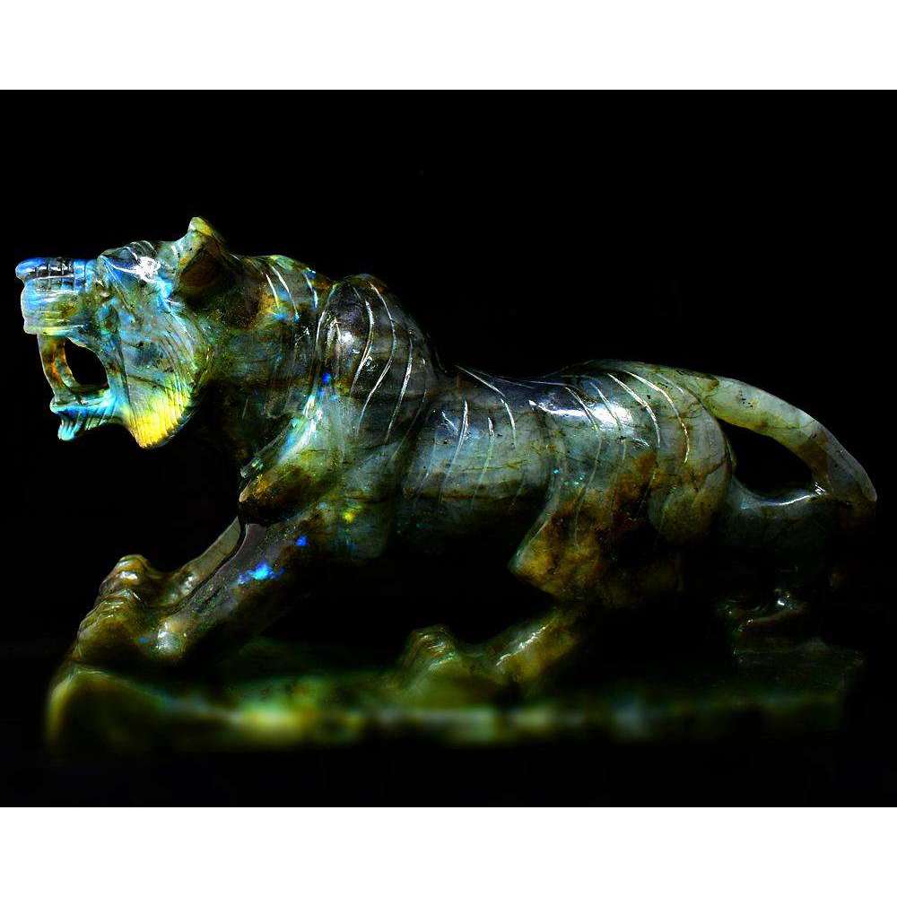 gemsmore:Museum Size Amazing Flash Labradorite Carved Lion