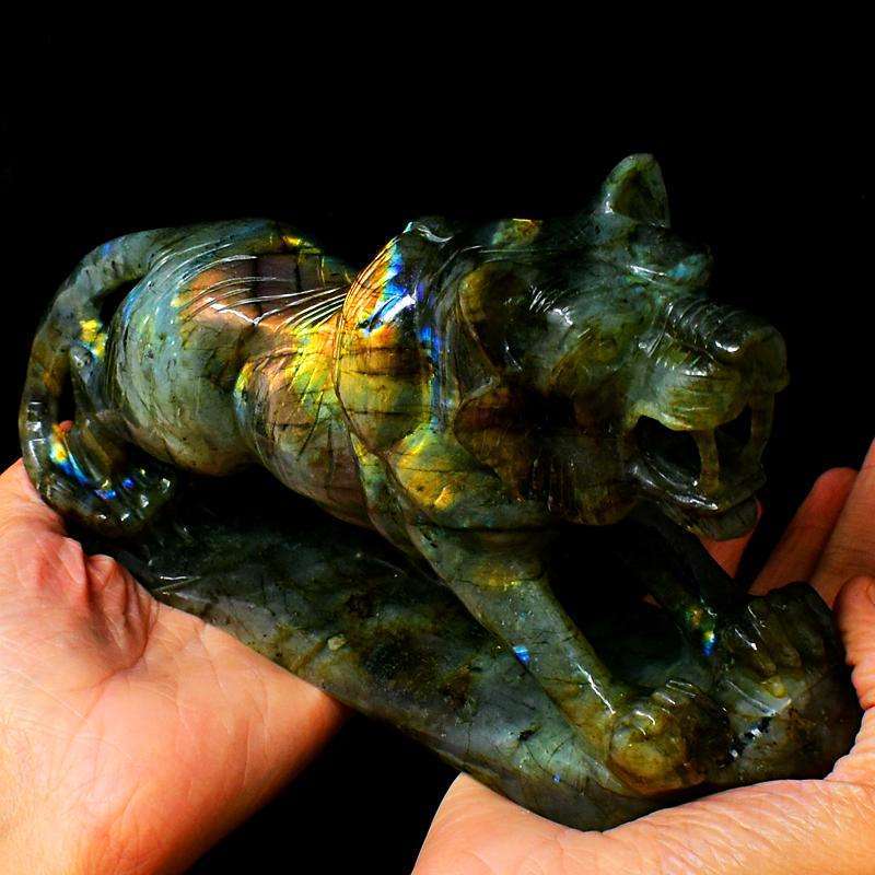 gemsmore:Museum Size Amazing Flash Labradorite Carved Lion