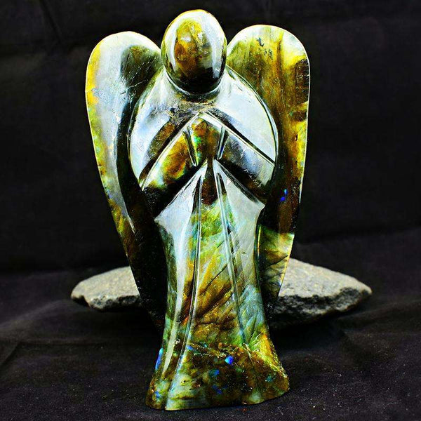 gemsmore:Museum Size Golden Flash Labradorite Carved Healing Angelsir0