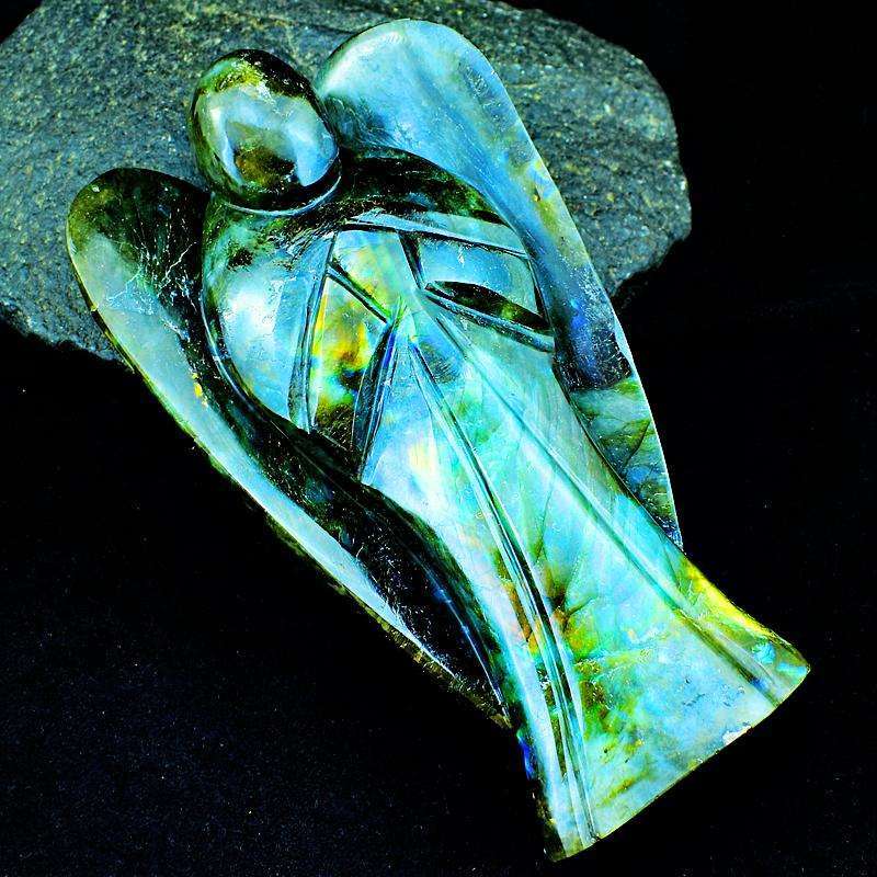 gemsmore:Museum Size Golden Flash Labradorite Carved Healing Angelsir0