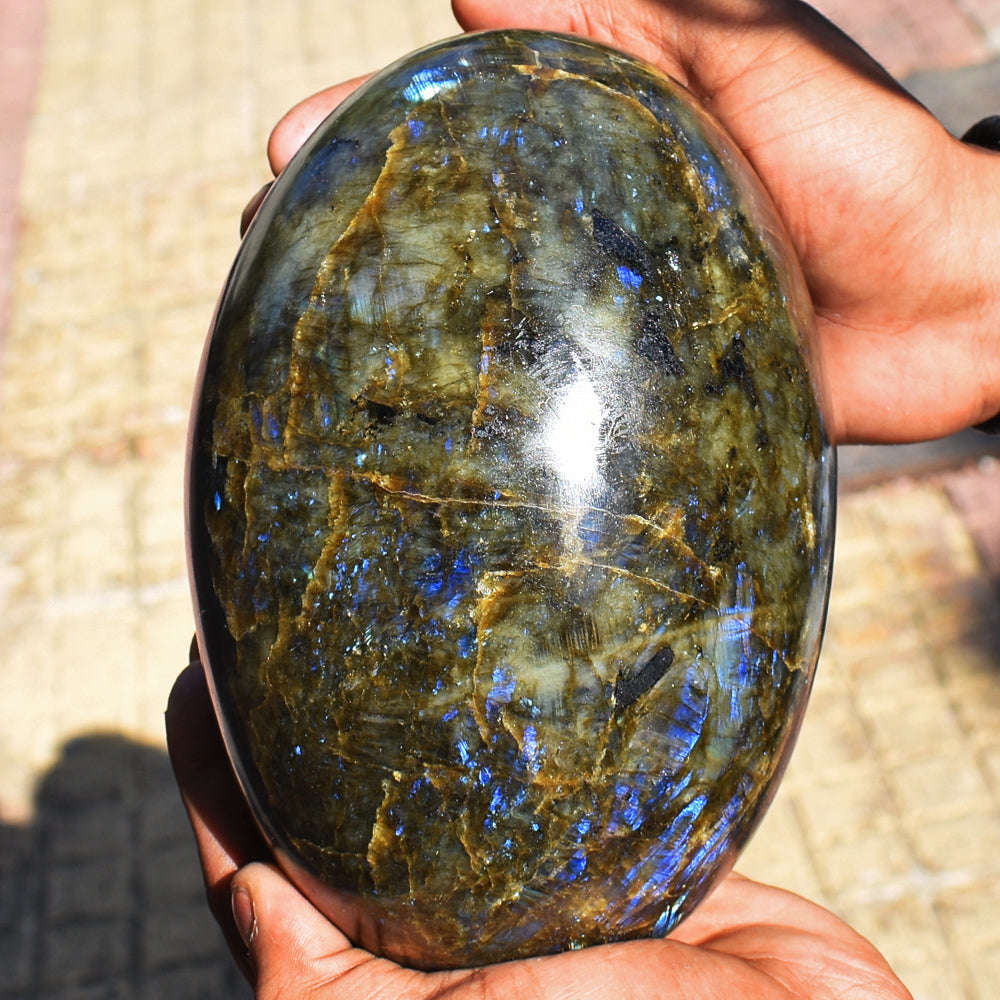 gemsmore:Museum Size Massive Flashy Labradorite Healing Carved Egg