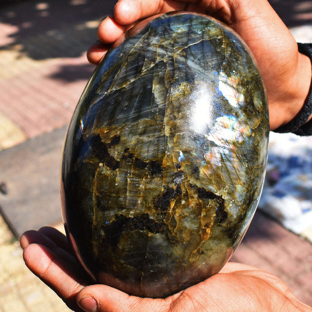 gemsmore:Museum Size Massive Flashy Labradorite Healing Carved Egg