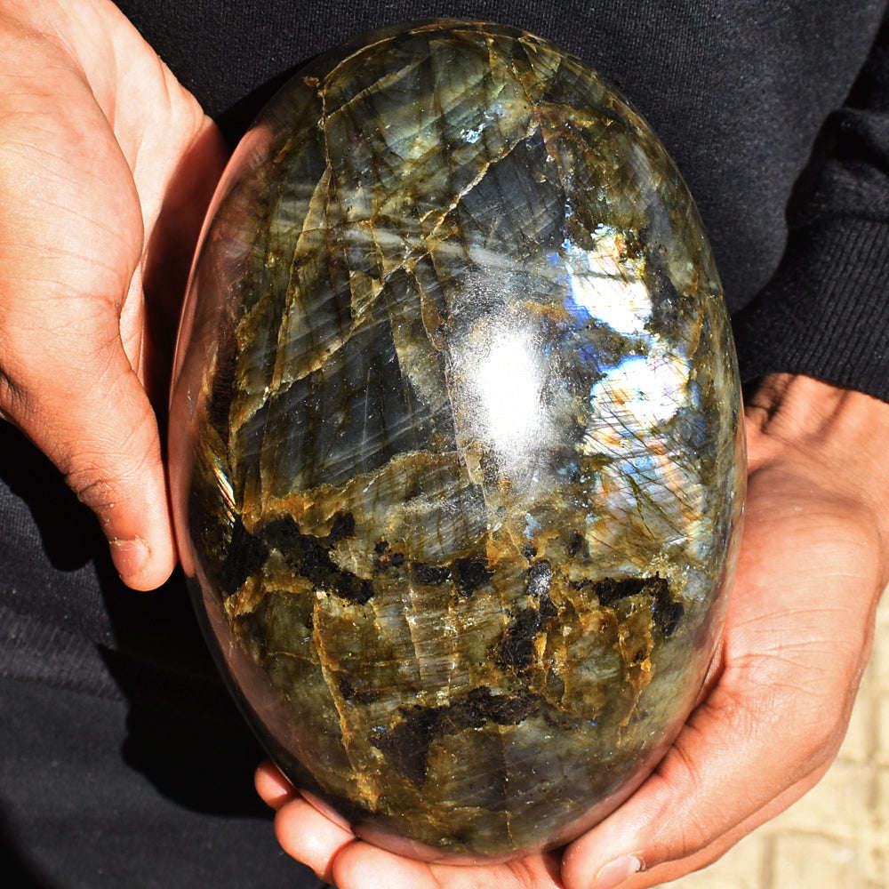 gemsmore:Museum Size Massive Flashy Labradorite Healing Carved Egg