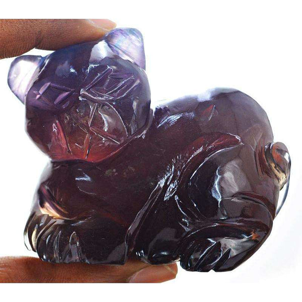 gemsmore:Museum Size Multicolor Fluorite Carved Cat Gemstone