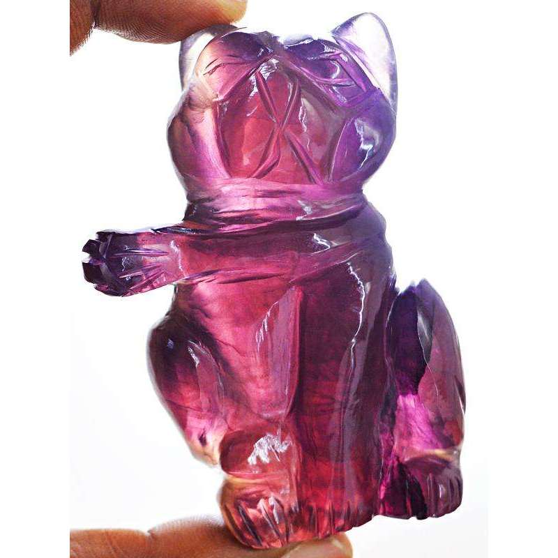 gemsmore:Museum Size Purple Fluorite Hand Carved Cat