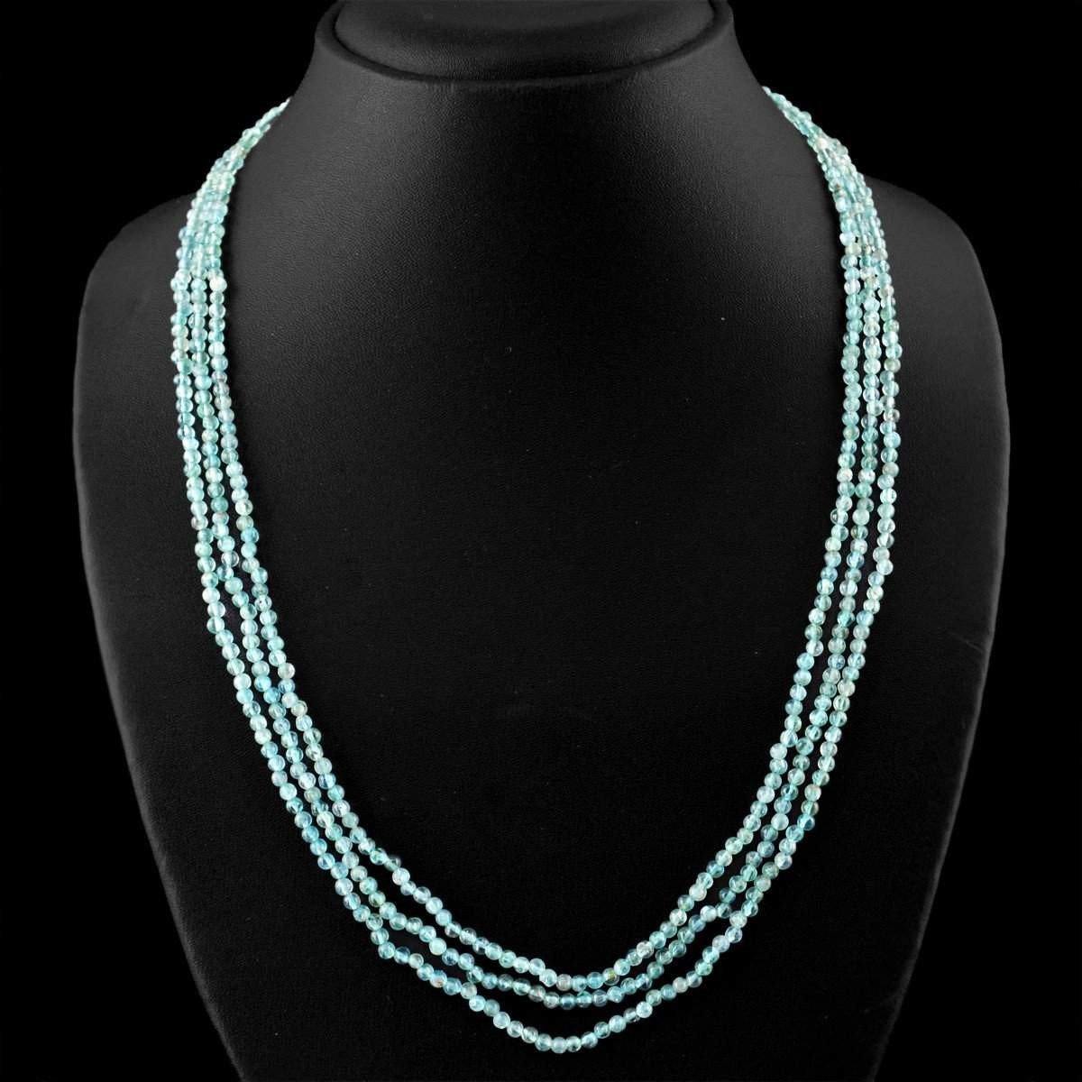 gemsmore:Natrural Blue Apatite Necklace 3 Line Round Shape Untreated Beads