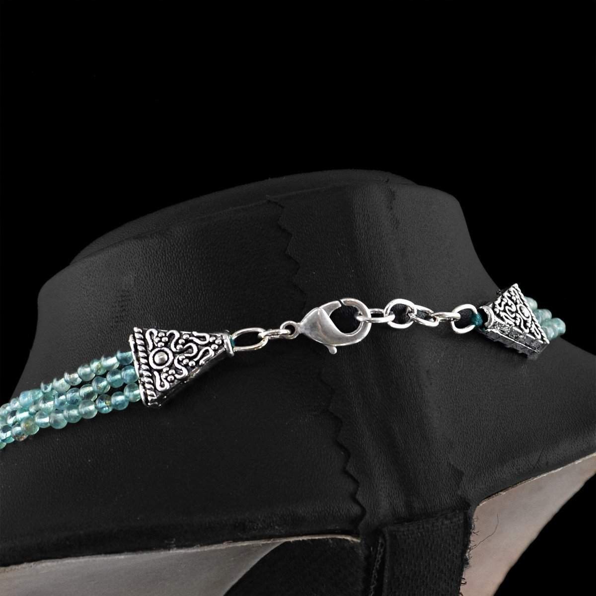 gemsmore:Natrural Blue Apatite Necklace 3 Line Round Shape Untreated Beads