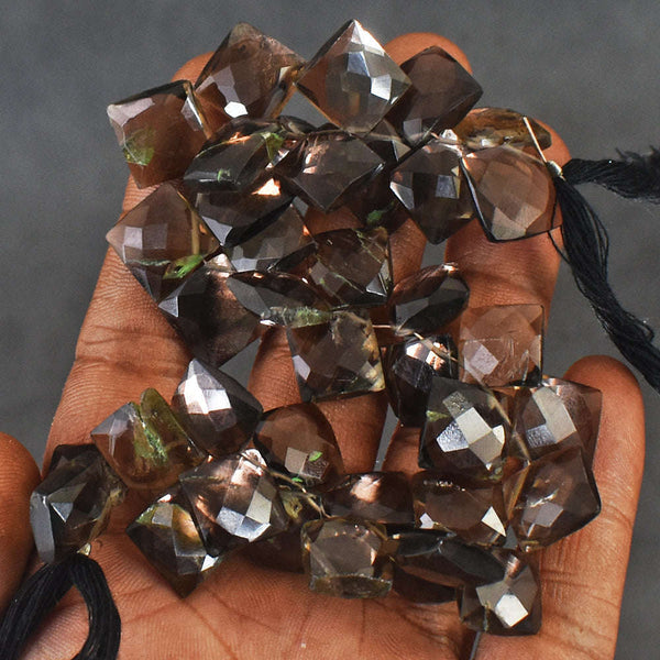 gemsmore:Natural 07 Inches 220 Cts Genuine Smoky Quartz Faceted Beads Strand