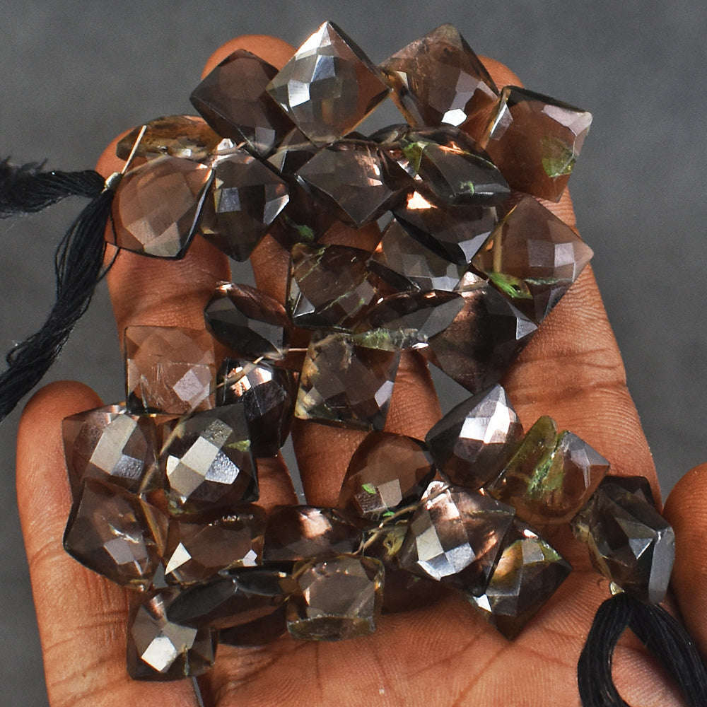 gemsmore:Natural 07 Inches 220 Cts Genuine Smoky Quartz Faceted Beads Strand