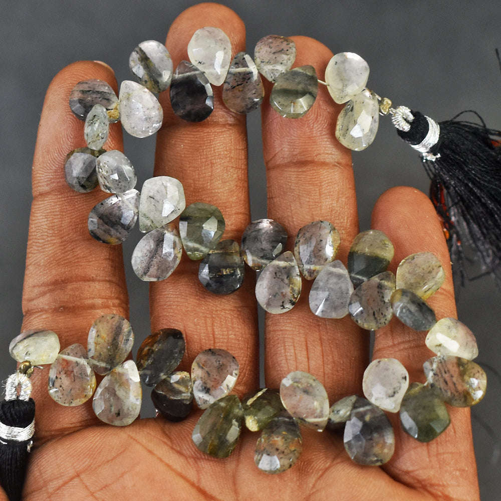 gemsmore:Natural 100 Carats Genuine Rutile Quartz Faceted Beads Strand Of 08"