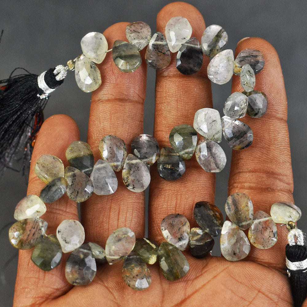 gemsmore:Natural 100 Carats Genuine Rutile Quartz Faceted Beads Strand Of 08"