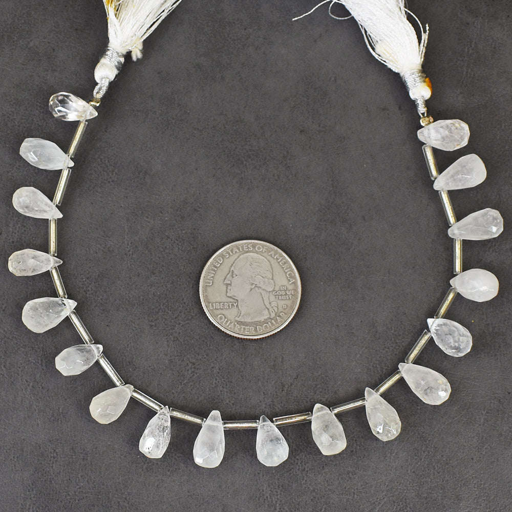 gemsmore:Natural 102 Carats Genuine White Quartz Faceted Beads Strand Of 10"