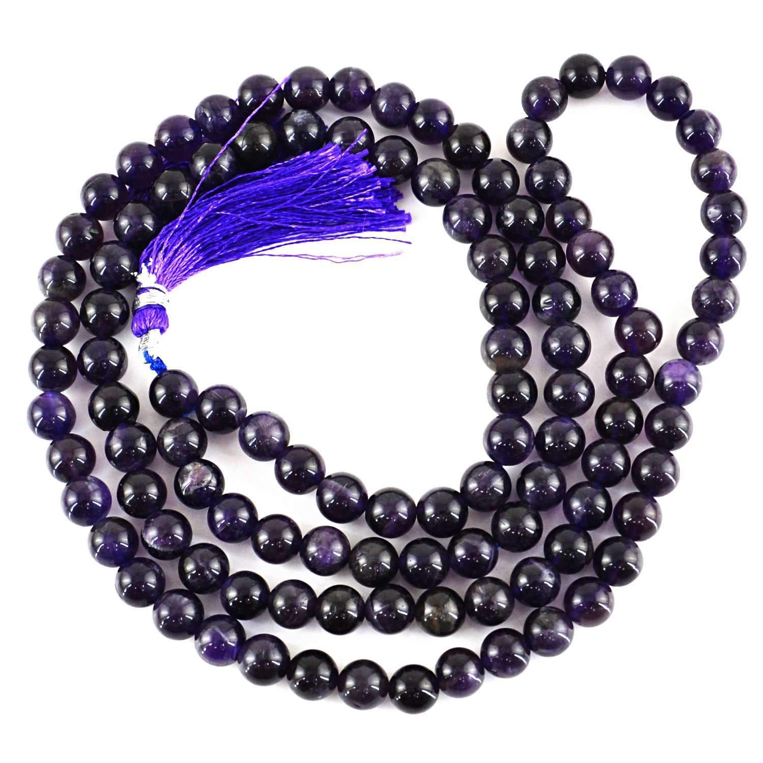 gemsmore:Natural 108 Beads Necklace Purple Amethyst Prayer Mala - Best Offer