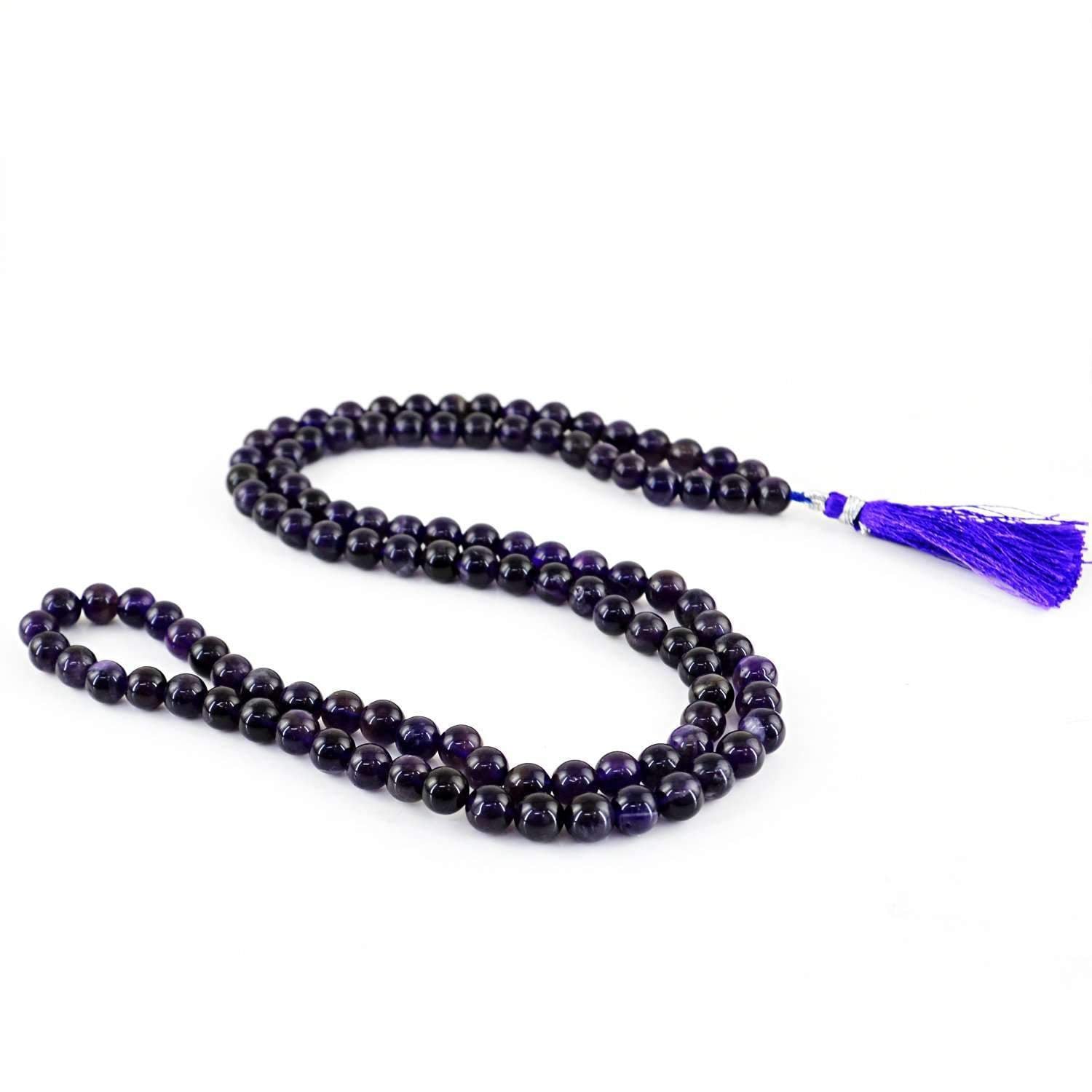 gemsmore:Natural 108 Beads Necklace Purple Amethyst Prayer Mala - Best Offer