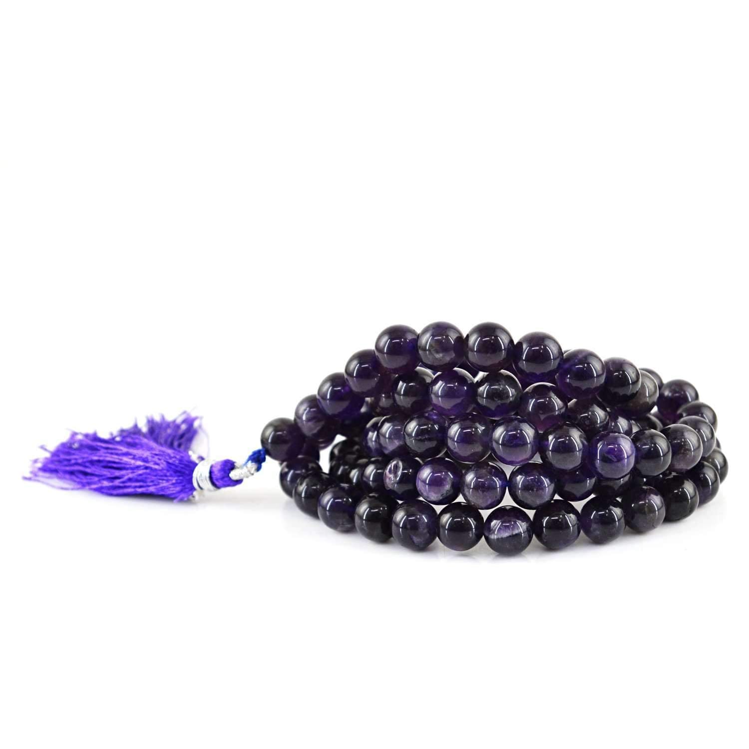 gemsmore:Natural 108 Beads Necklace Purple Amethyst Prayer Mala - Best Offer