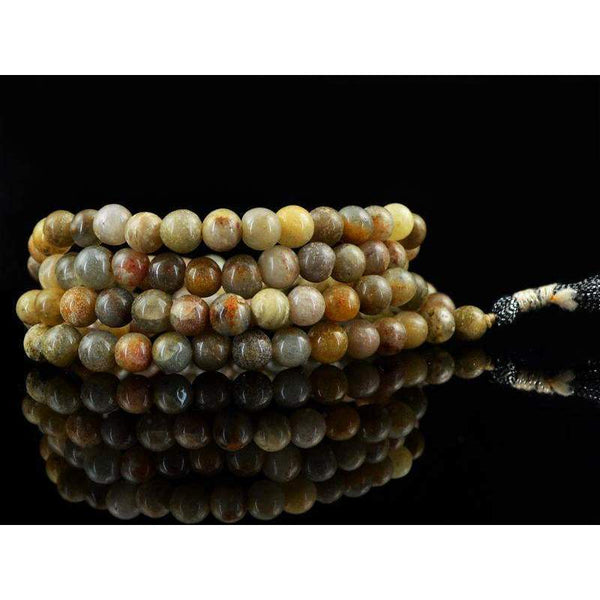 gemsmore:Natural 108 Mala Rutile Quartz Necklace Round Shape Untreated Beads