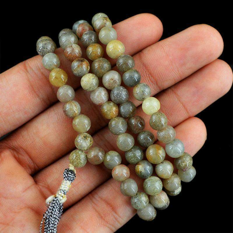 gemsmore:Natural 108 Mala Rutile Quartz Necklace Round Shape Untreated Beads