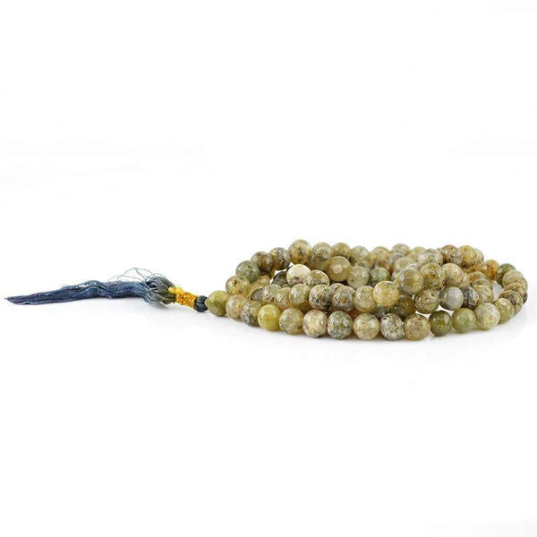 gemsmore:Natural 108 Prayer Mala Rutile Quartz Necklace Round Untreated Beads