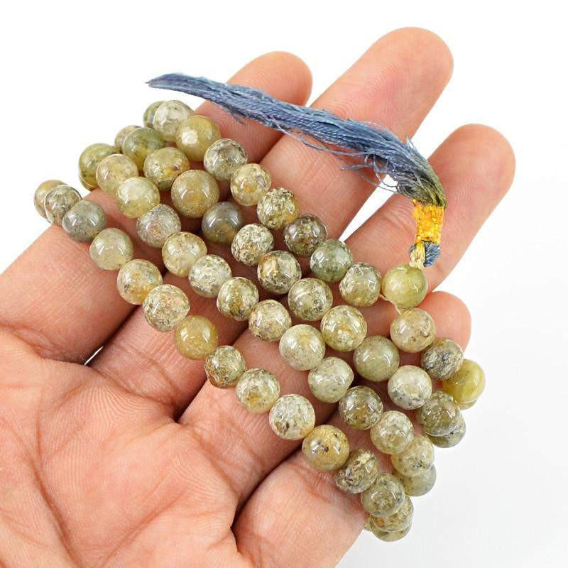 gemsmore:Natural 108 Prayer Mala Rutile Quartz Necklace Round Untreated Beads