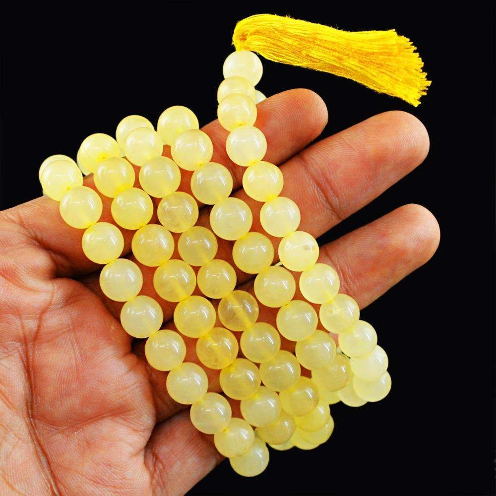 gemsmore:Natural 108 Round Beads Necklace Yellow Aventurine Prayer Mala