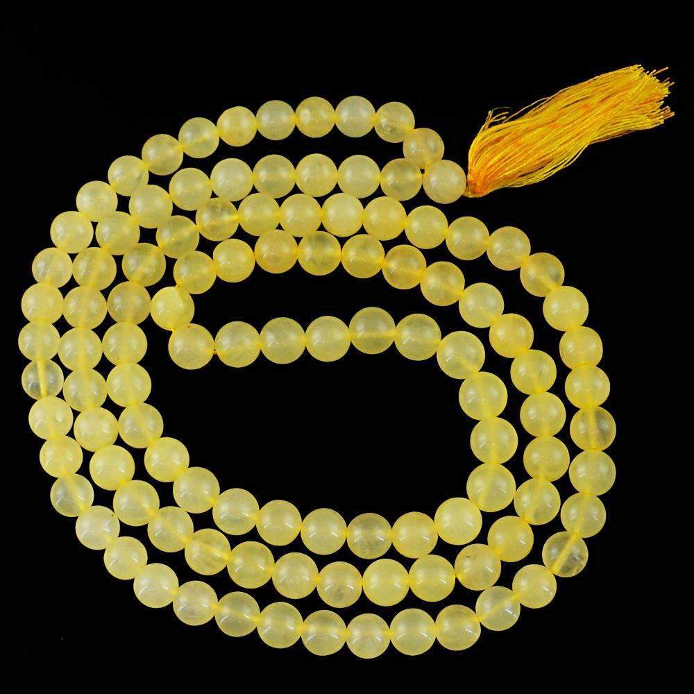 gemsmore:Natural 108 Round Beads Necklace Yellow Aventurine Prayer Mala