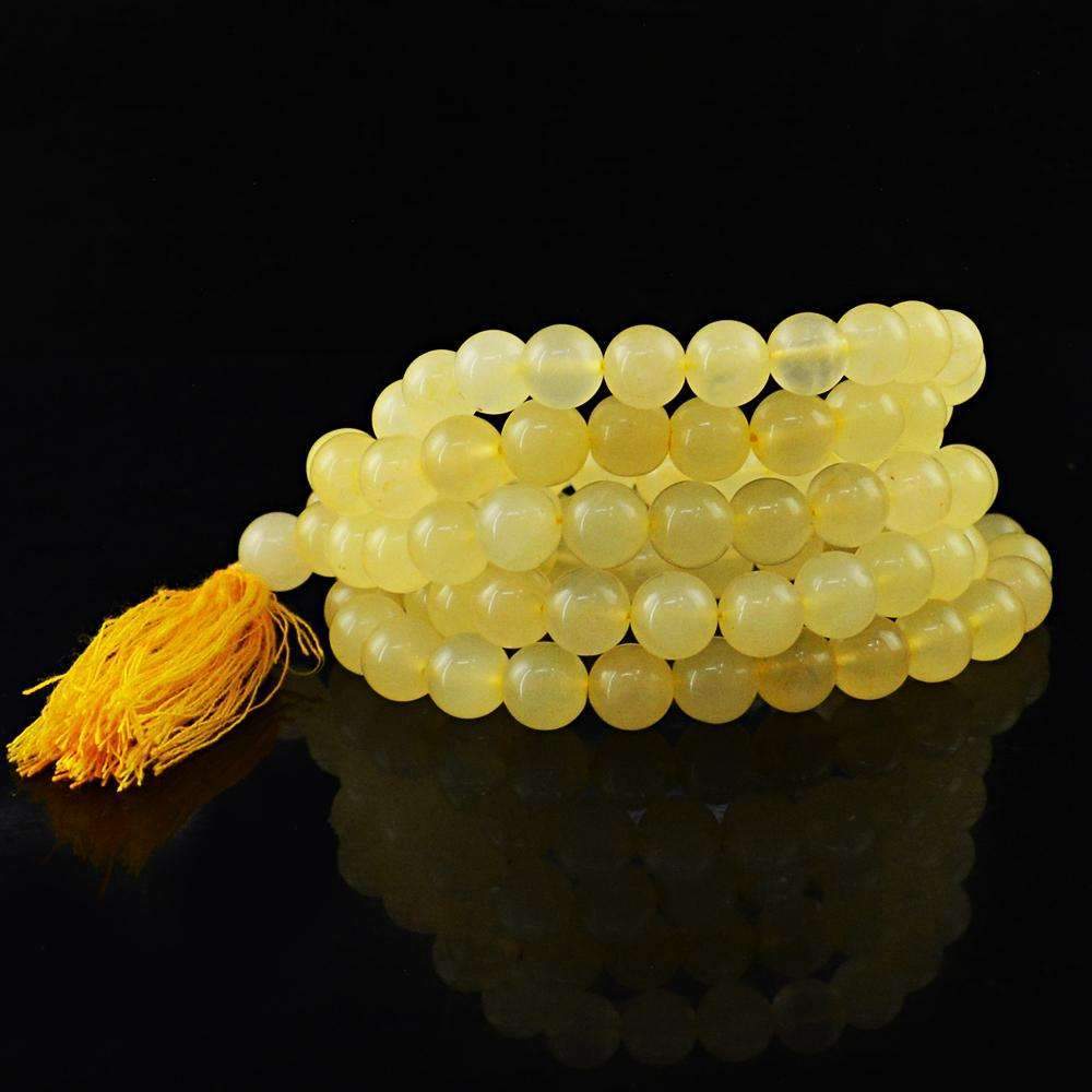 gemsmore:Natural 108 Round Beads Necklace Yellow Aventurine Prayer Mala