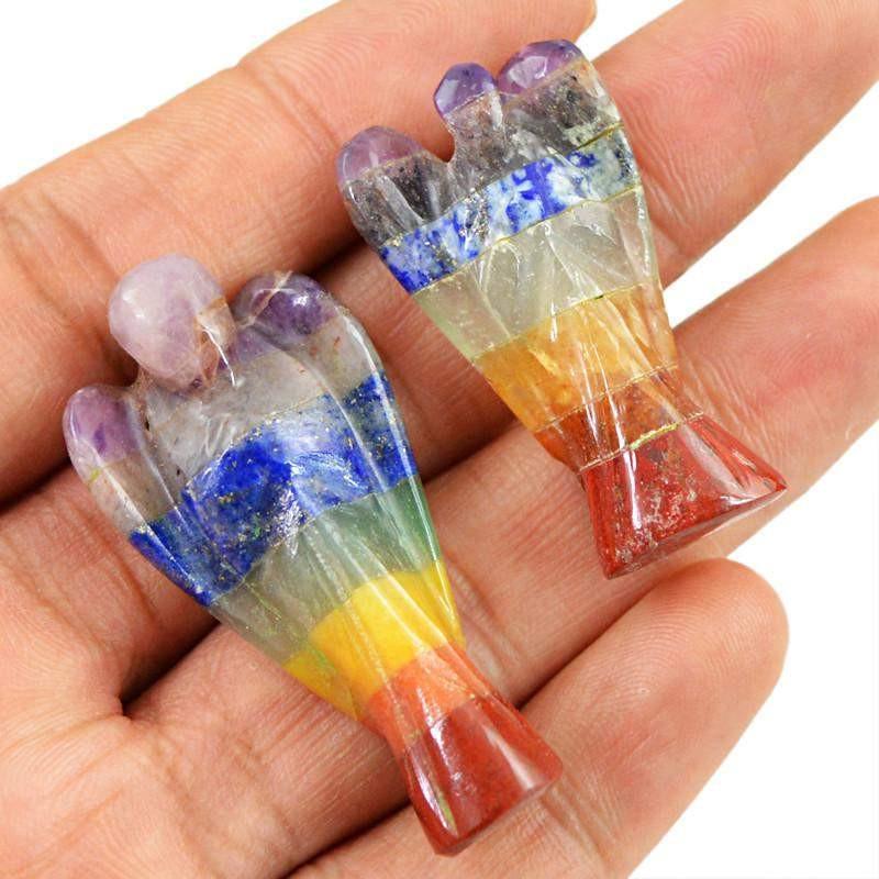 gemsmore:Natural 2 Pcs Untreated Seven Chakra Healing Angel