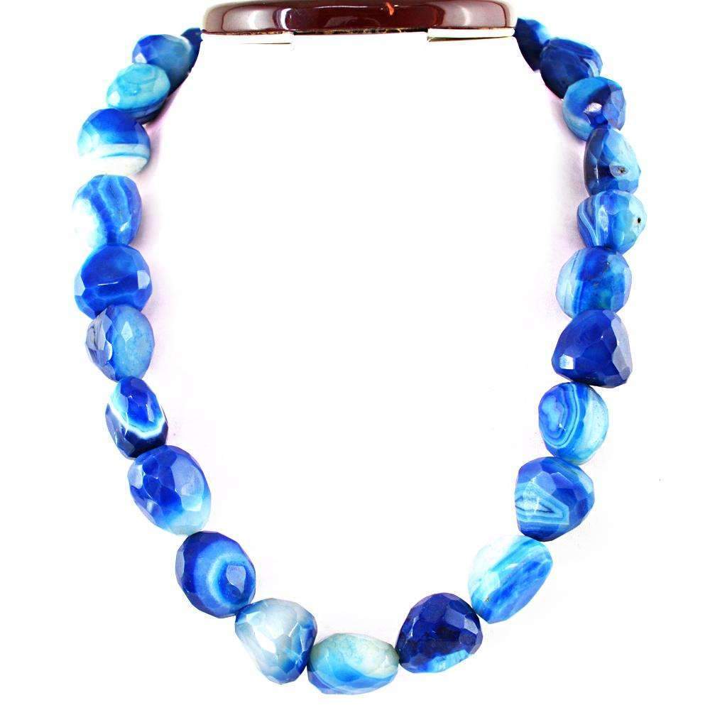 gemsmore:Natural 20 Inches Long Blue Onyx Necklace - Faceted Beads