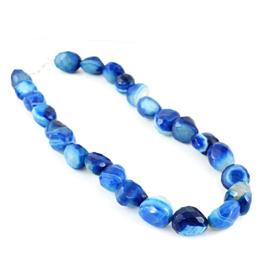 gemsmore:Natural 20 Inches Long Blue Onyx Necklace - Faceted Beads