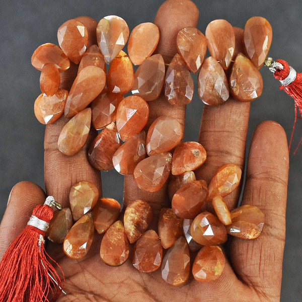 gemsmore:Natural 204 Carats 08 Inches Genuine Sunstone Faceted Beads Strand