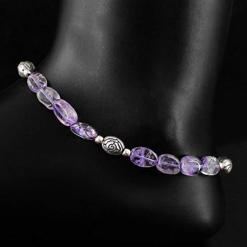 gemsmore:Natural 21.33 Gms Purple Amethyst Designer Beads Anklet