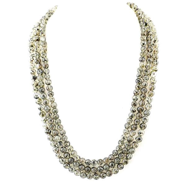 gemsmore:Natural 3 Line Black Rutile Quartz Necklace - Round Beads