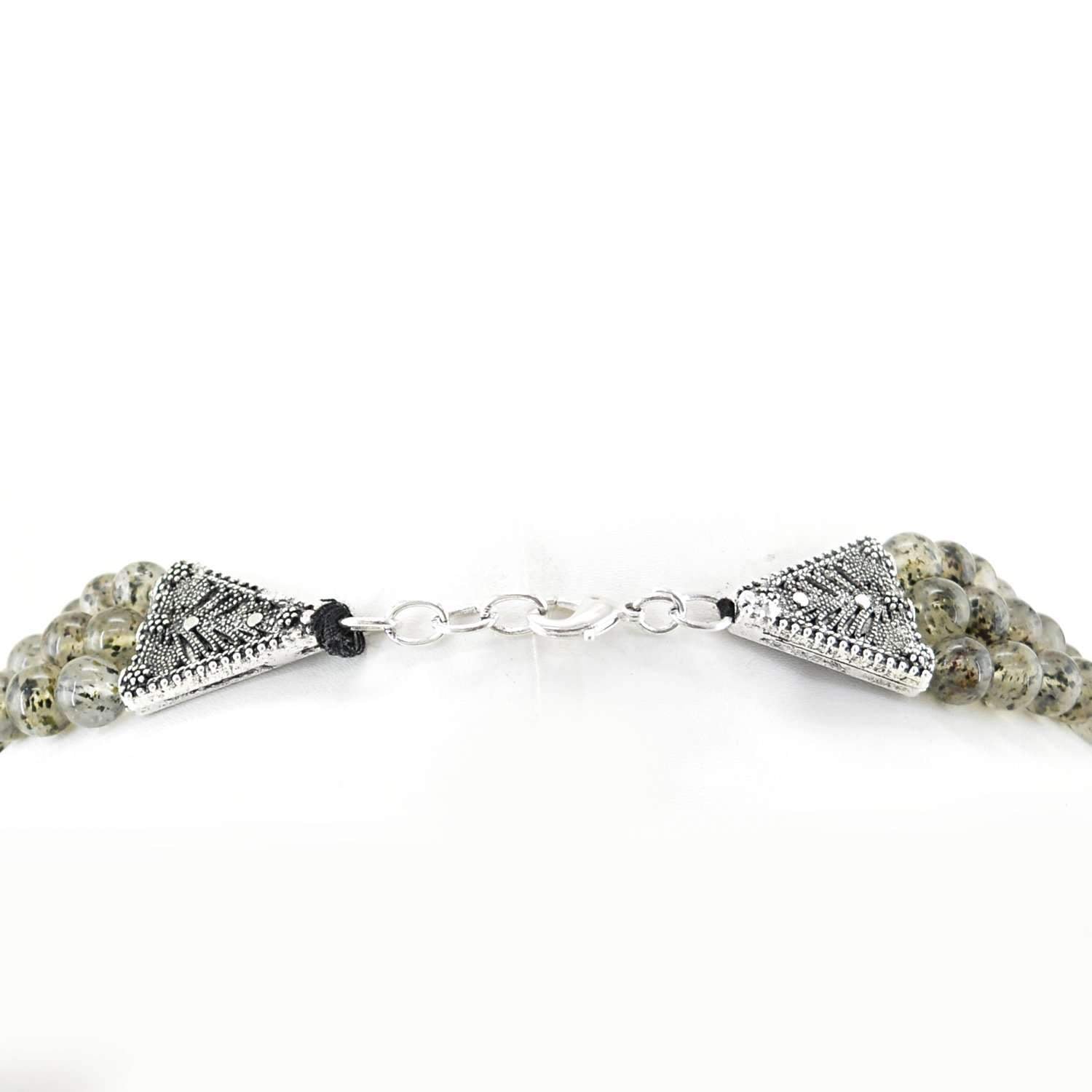 gemsmore:Natural 3 Line Black Rutile Quartz Necklace - Round Beads