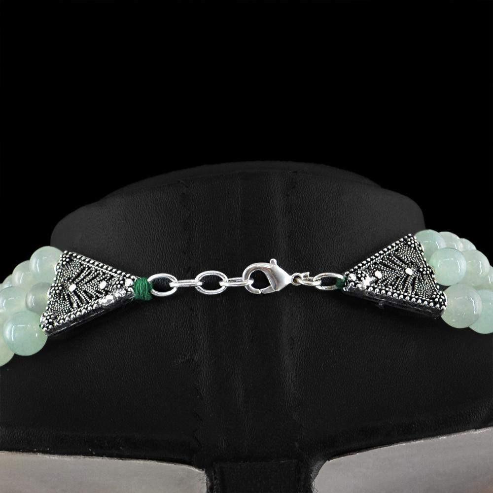 gemsmore:Natural 3 Strand Green Aquamarine Necklace Untreated Round Shape Beads