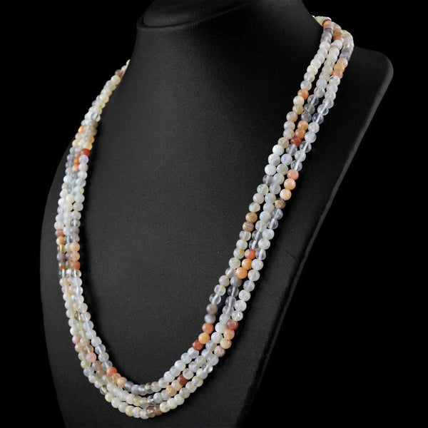 gemsmore:Natural 3 Strand Multicolor Moonstone Necklace Round Shape Beads