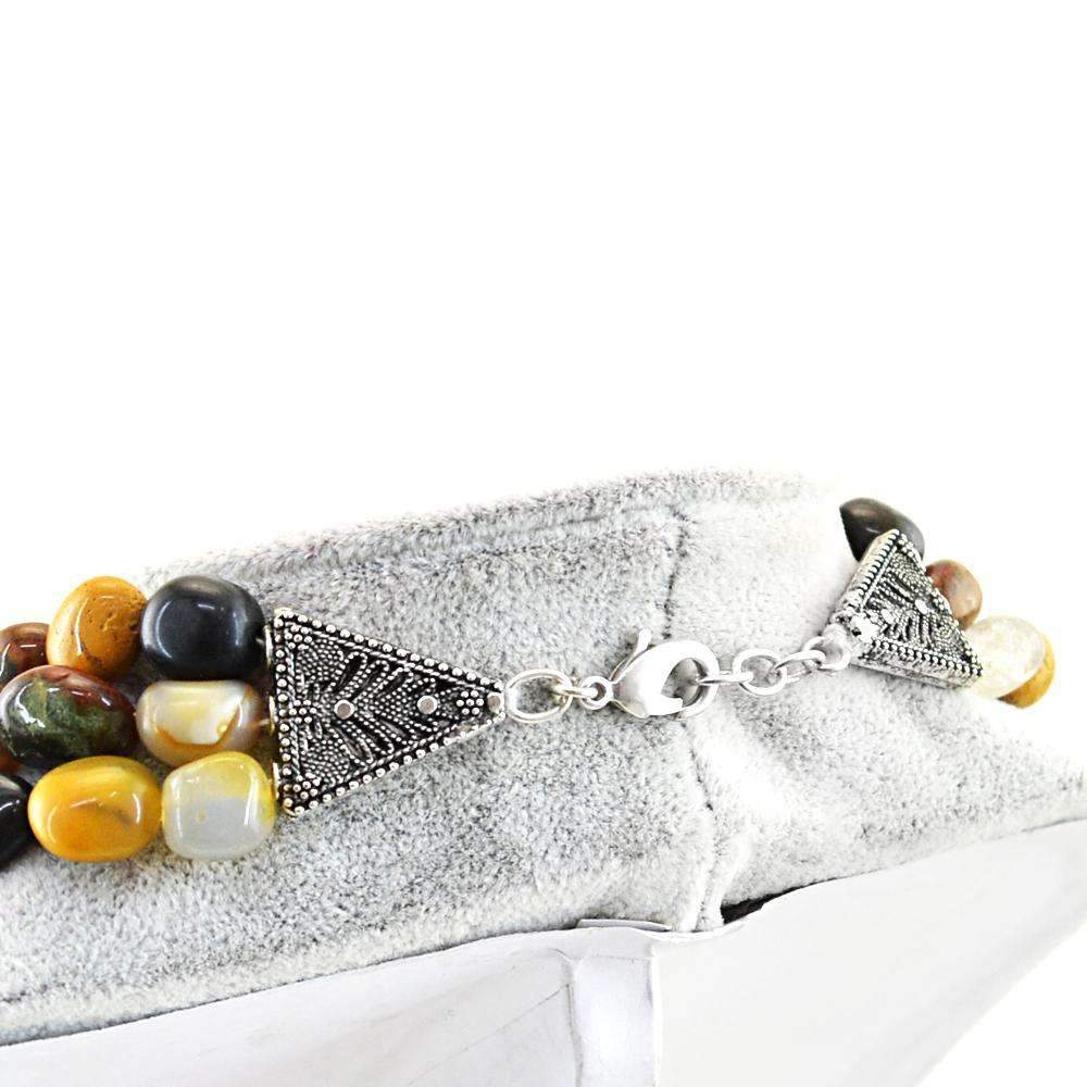 gemsmore:Natural 3 Strand Multicolor Multi Gemstone Necklace Untreated Beads