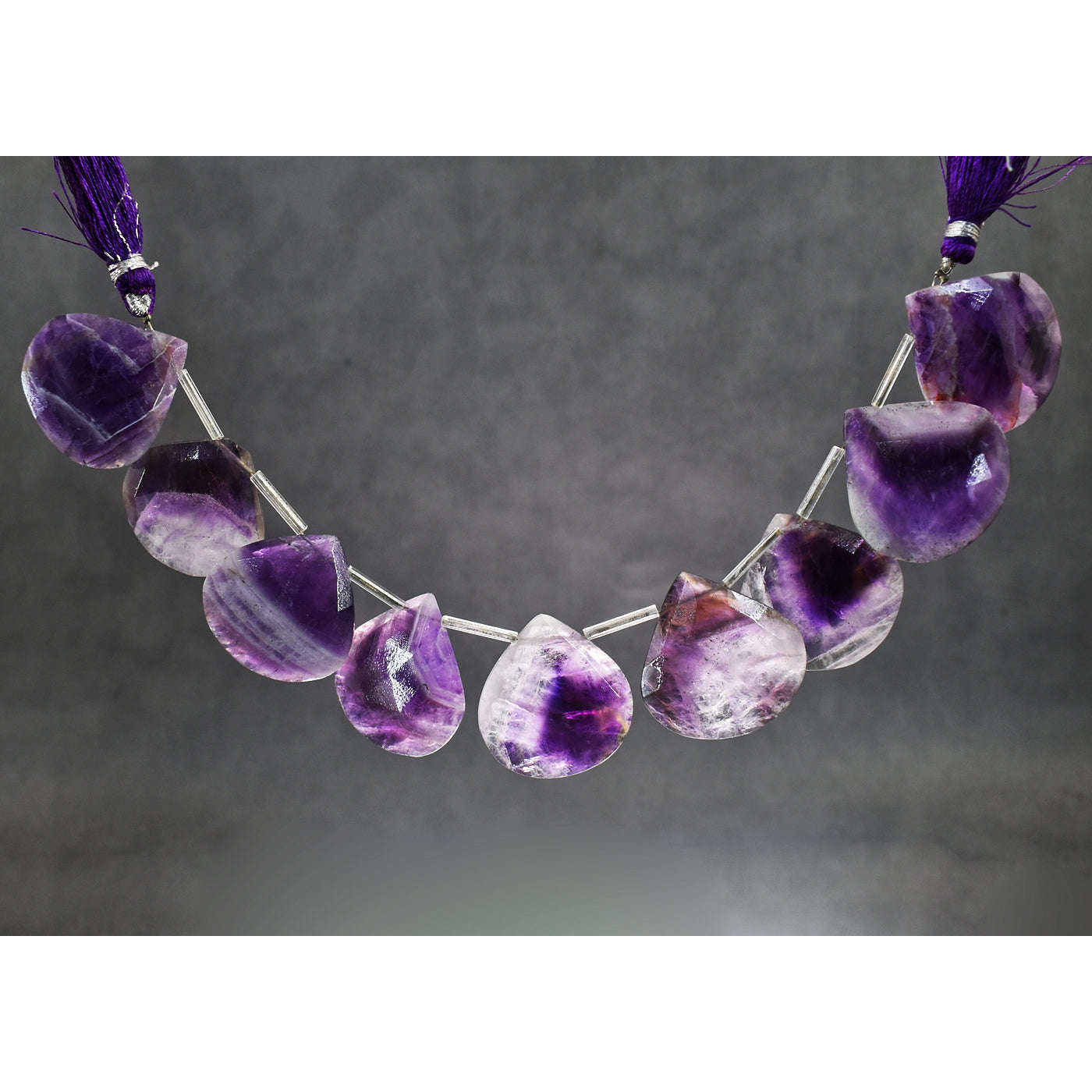 gemsmore:Natural 345 Carats Genuine Chevron Amethyst Faceted Beads Strand Of 08"